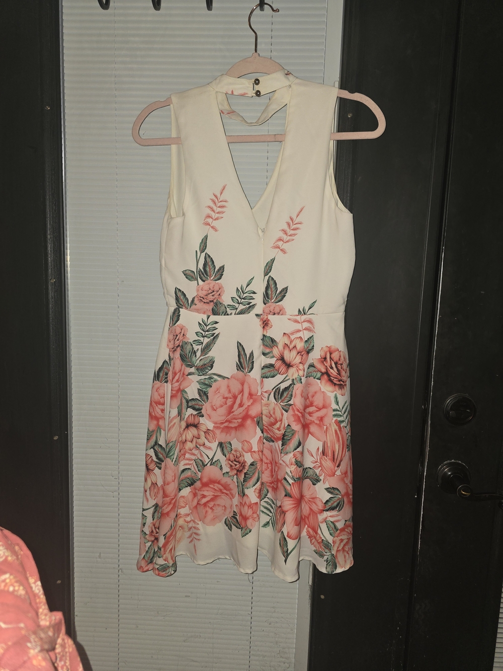 Pink Owl Cream Mini Dress with Coral Pink Floral Print